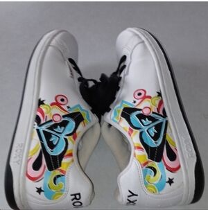 Roxy White Sneakers with Colorful Design Sz 8.5